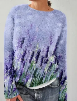 Women's Sweater Casual Soft Striped Ribbed Crew Neck Knitted Print Long Sleeve Regular Tops Knit Outdoor Daily Weekend Pink Blue Fall Winter