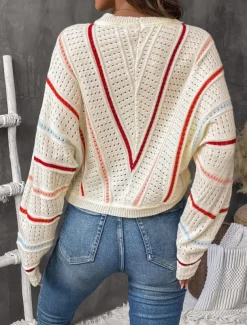 Women's Sweater Casual Soft Pure Color Ribbed Crew Neck Knitted Hole Long Sleeve Regular Tops Knit Outdoor Daily Weekend Apricot Fall Winter