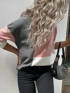 Women's Sweater Casual Soft Plaid Waffle Crew Neck Knitted Long Sleeve Regular Tops Knit Outdoor Daily Weekend Dark Gray Fall Winter