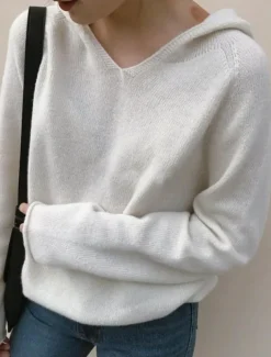 Women's Sweater Casual Soft Pure Color Ribbed Hooded Knitted Long Sleeve Regular Tops Knit Outdoor Daily Weekend White Yellow Fall Winter