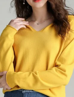 Women's Sweater Casual Soft Pure Color Ribbed Hooded Knitted Long Sleeve Regular Tops Knit Outdoor Daily Weekend White Yellow Fall Winter