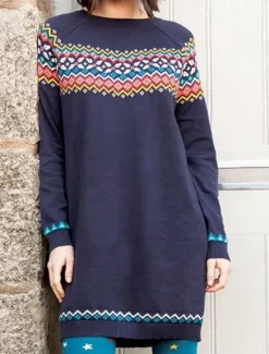 Women's Sweater Casual Soft Geometric Ribbed Crew Neck Knitted Print Long Sleeve Long Tops Knit Outdoor Daily Weekend Black Navy Blue Fall Winter