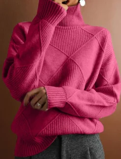 Women's Sweater Casual Soft Pure Color Ribbed Turtleneck Knitted Long Sleeve Regular Tops Knit Outdoor Daily Weekend Fuchsia Orange Fall Winter