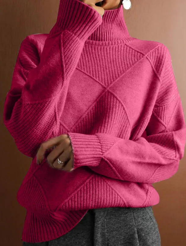 Women's Sweater Casual Soft Pure Color Ribbed Turtleneck Knitted Long Sleeve Regular Tops Knit Outdoor Daily Weekend Fuchsia Orange Fall Winter