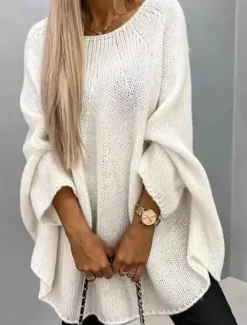 Women's Sweater Casual Soft Pure Color Chunky Crew Neck Knitted Long Sleeve Regular Tops Knit Outdoor Daily Weekend White Pink Fall Winter