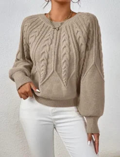 Women's Sweater Casual Soft Pure Color Cable Crew Neck Knitted Long Sleeve Regular Tops Knit Outdoor Daily Weekend Black White Fall Winter