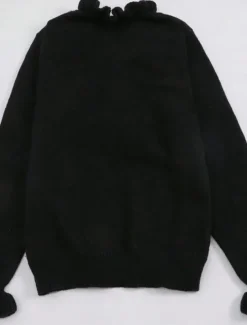 Women's Sweater Casual Soft Pure Color Ribbed V Neck Ruffle Buttons Knitted Long Sleeve Regular Tops Knit Outdoor Daily Weekend Black White Fall Winter