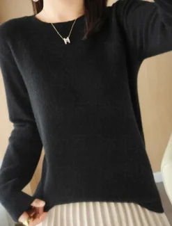 Women's Sweater Casual Soft Pure Color Ribbed Crew Neck Knitted Long Sleeve Regular Tops Knit Outdoor Daily Weekend Black Red Fall Winter