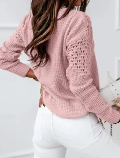 Women's Sweater Casual Soft Pure Color Ribbed Crew Neck Knitted Long Sleeve Regular Tops Knit Outdoor Daily Weekend White Pink Fall Winter