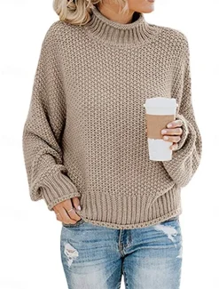 Women's Sweater Casual Soft Pure Color Ribbed Crew Neck Knitted Long Sleeve Regular Tops Knit Outdoor Daily Weekend Orange Khaki Fall Winter