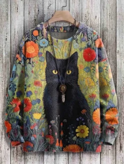 Women's Sweater Casual Soft Floral Animal Ribbed Crew Neck Knitted Print Long Sleeve Regular Tops Knit Outdoor Daily Weekend Black Army Green Fall Winter