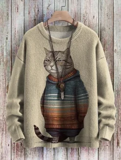 Women's Sweater Casual Soft Floral Animal Ribbed Crew Neck Knitted Print Long Sleeve Regular Tops Knit Outdoor Daily Weekend Black Army Green Fall Winter