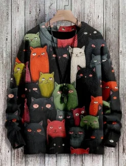 Women's Sweater Casual Soft Floral Animal Ribbed Crew Neck Knitted Print Long Sleeve Regular Tops Knit Outdoor Daily Weekend Black Army Green Fall Winter