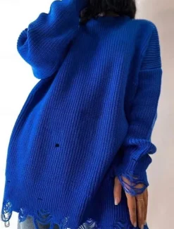 Women's Sweater Dress Casual Soft Pure Color Ribbed Crew Neck Knitted Long Sleeve Long Tops Knit Outdoor Daily Weekend Black Pink Fall Winter