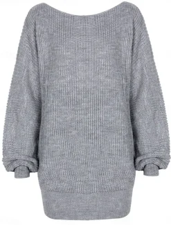 Women's Sweater Dress Casual Soft Pure Color Ribbed Boat Neck Knitted Long Sleeve Long Tops Knit Outdoor Daily Weekend Pink Blue Fall Winter