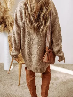 Women's Sweater Dress Casual Soft Pure Color Cable Crew Neck Knitted Long Sleeve Long Tops Knit Outdoor Daily Weekend Black Green Fall Winter