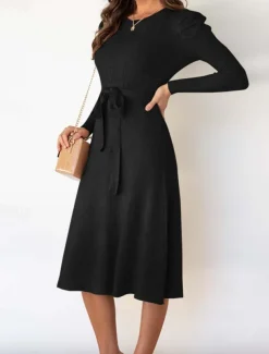 Women's Sweater Dress Fashion Elegant Dress Solid Color Ribbed Crew Neck Knitted Long Sleeve Regular Tops Knit Work Daily Black Green Fall Winter