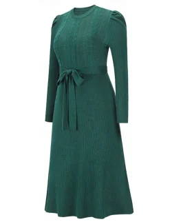 Women's Sweater Dress Fashion Elegant Dress Solid Color Ribbed Crew Neck Knitted Long Sleeve Regular Tops Knit Work Daily Black Green Fall Winter