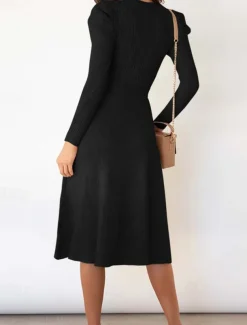 Women's Sweater Dress Fashion Elegant Dress Solid Color Ribbed Crew Neck Knitted Long Sleeve Regular Tops Knit Work Daily Black Green Fall Winter