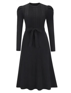 Women's Sweater Dress Fashion Elegant Dress Solid Color Ribbed Crew Neck Knitted Long Sleeve Regular Tops Knit Work Daily Black Green Fall Winter