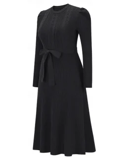 Women's Sweater Dress Fashion Elegant Dress Solid Color Ribbed Crew Neck Knitted Long Sleeve Regular Tops Knit Work Daily Black Green Fall Winter