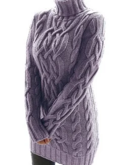 Women's Sweater Dress Jumper Dress Winter Dress Knitwear Basic Casual Solid Color Daily Going out Weekend Turtleneck Long Sleeve Regular Fit Black White Purple S M L XL