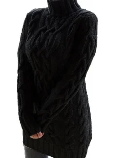 Women's Sweater Dress Jumper Dress Winter Dress Knitwear Basic Casual Solid Color Daily Going out Weekend Turtleneck Long Sleeve Regular Fit Black White Purple S M L XL