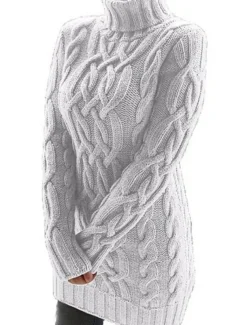 Women's Sweater Dress Jumper Dress Winter Dress Knitwear Basic Casual Solid Color Daily Going out Weekend Turtleneck Long Sleeve Regular Fit Black White Purple S M L XL