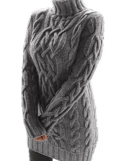 Women's Sweater Dress Jumper Dress Winter Dress Knitwear Basic Casual Solid Color Daily Going out Weekend Turtleneck Long Sleeve Regular Fit Black White Purple S M L XL