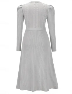 Women's Sweater Dress Knit Dress Jumper Dress Midi Dress Knitwear Fashion Daily Pure Color Outdoor Daily Vacation Going out Crew Neck Long Sleeve Tie Front Ruched 2023 Regular Fit Black Red Green S M