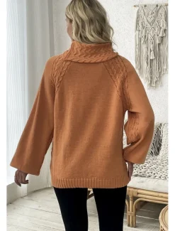 Women's Sweater Elegant Casual Soft Pure Color Ribbed Turtleneck Knitted Long Sleeve Regular Tops Knit Outdoor Daily Weekend Orange Fall Winter