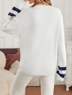 Women's Sweater Elegant Fashion Streetwear Graphic V Neck Knitted Long Sleeve Long Tops Knit Daily Weekend White Fall Winter