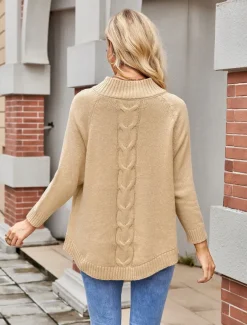 Women's Sweater Elegant Fashion Streetwear Solid Color Cable Crew Neck Knitted Long Sleeve Long Tops Knit Formal Party Pink Khaki Fall Winter