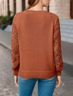 Women's Sweater Elegant Solid Color Crochet V Neck Knitted Long Sleeve Regular Tops Knit Daily Blue Fuchsia Spring Fall