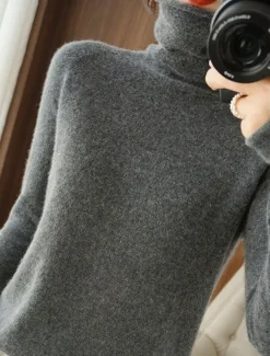 Women's Sweater Pullover Sweater Jumper Casual Soft Pure Color Ribbed Turtleneck Knitted Long Sleeve Regular Tops Knit Outdoor Daily Weekend Pink Camel Fall Winter