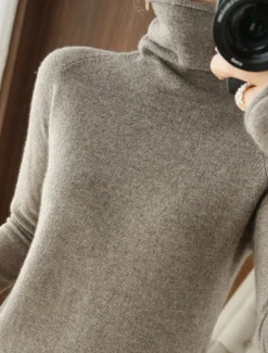 Women's Sweater Pullover Sweater Jumper Casual Soft Pure Color Ribbed Turtleneck Knitted Long Sleeve Regular Tops Knit Outdoor Daily Weekend Pink Camel Fall Winter