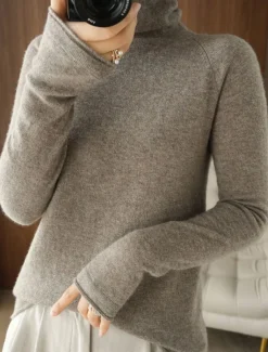 Women's Sweater Pullover Sweater Jumper Casual Soft Pure Color Ribbed Turtleneck Knitted Long Sleeve Regular Tops Knit Outdoor Daily Weekend Pink Camel Fall Winter