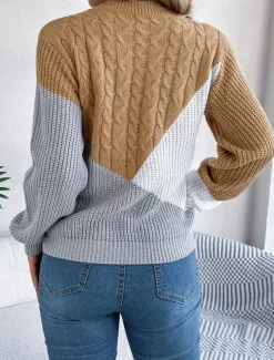 Women's Sweater Pullover Sweater Jumper Casual Soft Color Block Ribbed Crew Neck Patchwork Knitted Long Sleeve Regular Tops Knit Outdoor Daily Weekend Black Pink Fall Winter