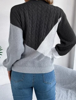 Women's Sweater Pullover Sweater Jumper Casual Soft Color Block Ribbed Crew Neck Patchwork Knitted Long Sleeve Regular Tops Knit Outdoor Daily Weekend Black Pink Fall Winter