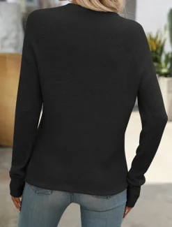 Women's Sweater Pullover Sweater Jumper Casual Soft Pure Color Ribbed Crew Neck Knitted Long Sleeve Regular Tops Knit Outdoor Daily Weekend Black Green Fall Winter