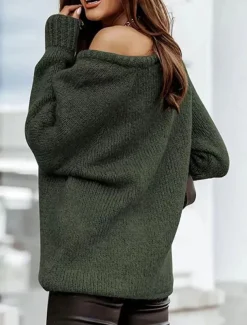 Women's Sweater Pullover Sweater Jumper Casual Soft Pure Color Ribbed Boat Neck Knitted Long Sleeve Regular Tops Knit Outdoor Daily Weekend Pink Brown Fall Winter