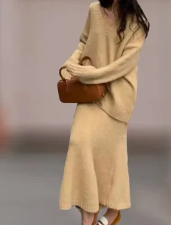 Women's Sweater Streetwear Casual Solid Color Fuzzy V Neck Knitted Long Sleeve Long Tops Knit Home Work Black Yellow Fall Winter