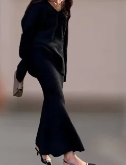 Women's Sweater Streetwear Casual Solid Color Fuzzy V Neck Knitted Long Sleeve Long Tops Knit Home Work Black Yellow Fall Winter