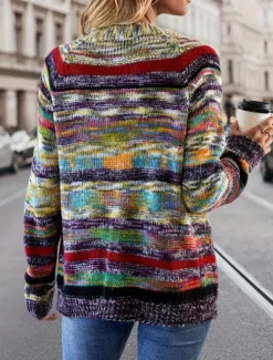 Women's Sweater Striped Cardigan Open Front Ribbed Knit Pocket Knitted Fall Winter Outdoor Daily Weekend Casual Soft Long Sleeve Red Blue