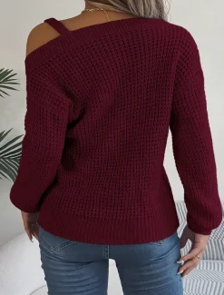 Women's Sweater Stylish Solid Color Ribbed One Shoulder Cold Shoulder Long Sleeve Regular Tops Knit Daily White Pink Spring Fall