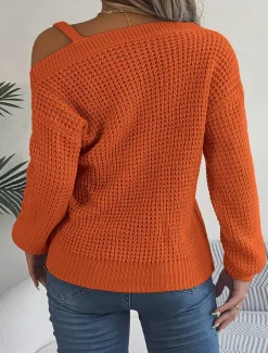 Women's Sweater Stylish Solid Color Ribbed One Shoulder Cold Shoulder Long Sleeve Regular Tops Knit Daily White Pink Spring Fall