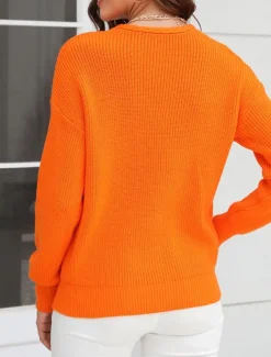 Women's Sweater Stylish Solid Color Crochet V Neck Braided Long Sleeve Regular Tops Knit Work Black Pink Spring Fall