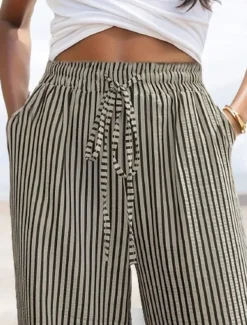 Women's Sweatpants Chinos Fashion Streetwear Full Length High Waist Striped Pocket Elastic Waistband Comfy Soft Comfortable Micro-elastic Outdoor Street Black Spring & Fall Regular Fit