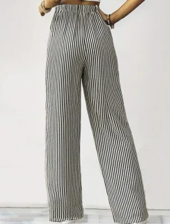 Women's Sweatpants Chinos Fashion Streetwear Full Length High Waist Striped Pocket Elastic Waistband Comfy Soft Comfortable Micro-elastic Outdoor Street Black Spring & Fall Regular Fit