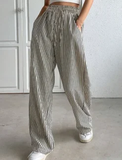 Women's Sweatpants Chinos Fashion Streetwear Full Length High Waist Striped Pocket Elastic Waistband Comfy Soft Comfortable Micro-elastic Outdoor Street Black Spring & Fall Regular Fit